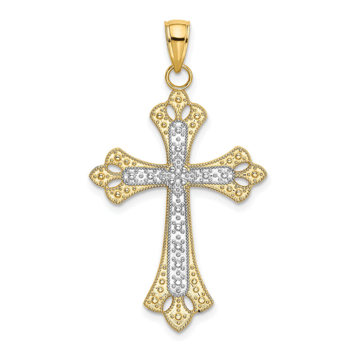 Lovely Rita's Pendants & Charms 14K Two Tone Gold Scalloped Edges Fleur de Lis Cross