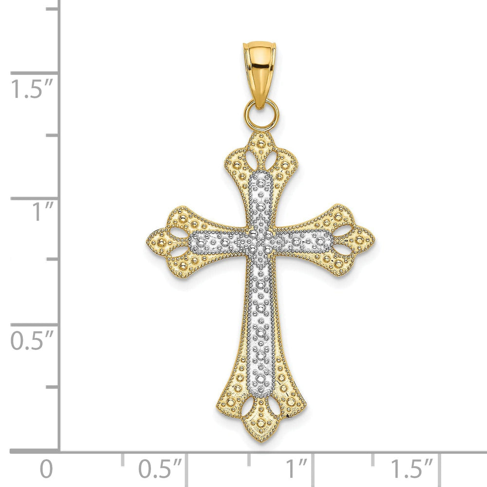 Lovely Rita's Pendants & Charms 14K Two Tone Gold Scalloped Edges Fleur de Lis Cross