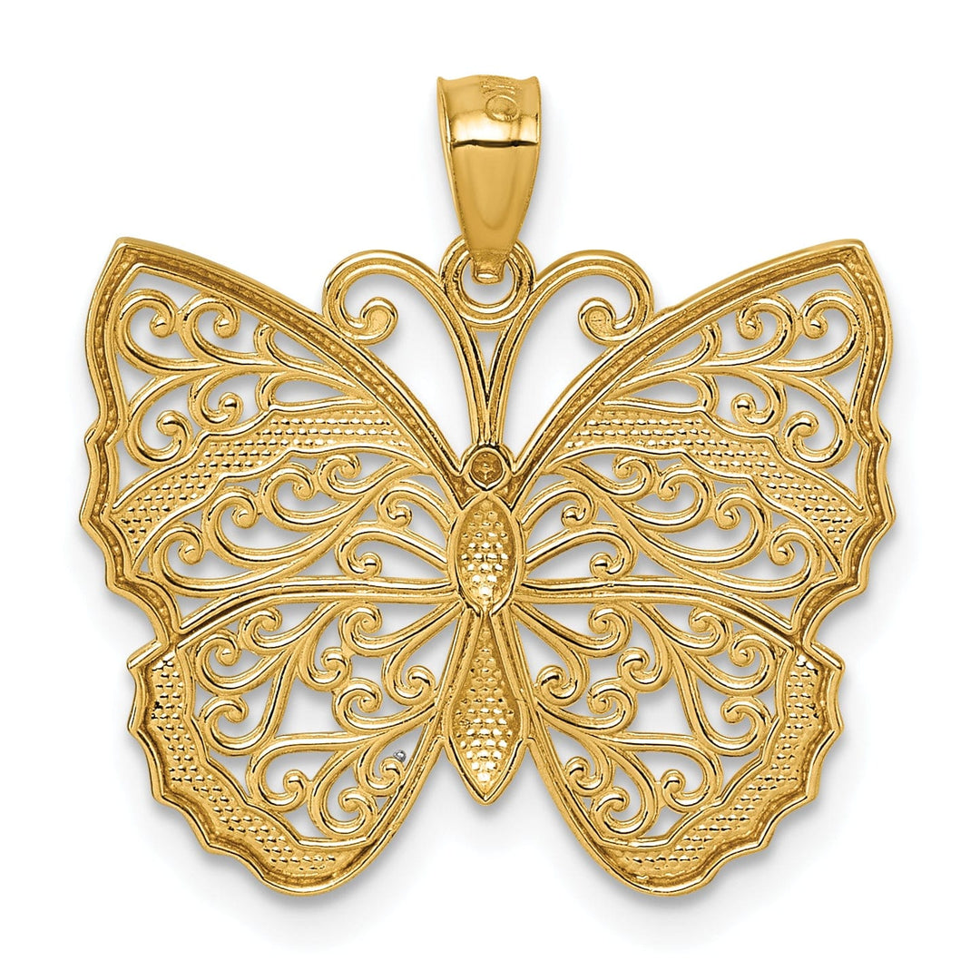 Lovely Rita's Pendants & Charms 14k Two Tone Gold Textured Fancy Filigree Butterfly Pendant