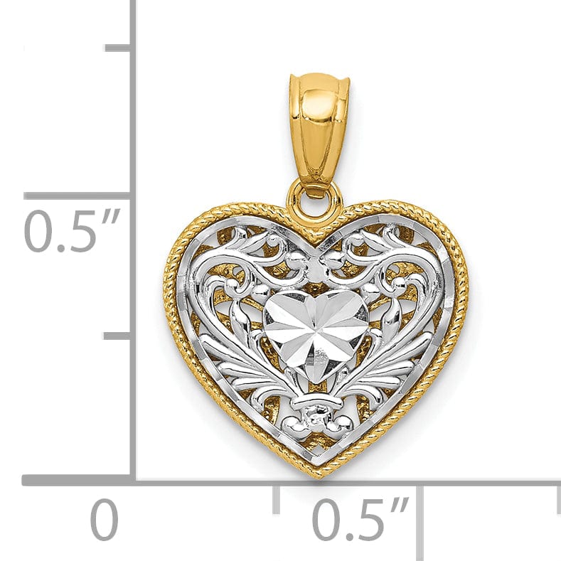 Lovely Rita's Pendants & Charms 14K Two-tone Polished D.C Reversible Design Heart Pendant