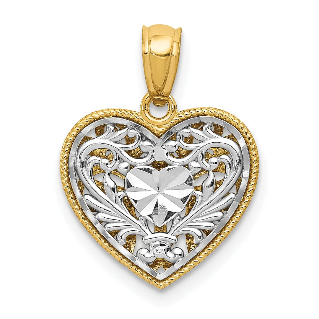 Lovely Rita's Pendants & Charms 14K Two-tone Polished D.C Reversible Design Heart Pendant