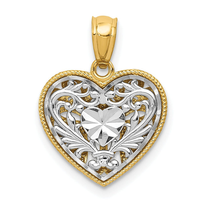 Lovely Rita's Pendants & Charms 14K Two-tone Polished D.C Reversible Design Heart Pendant