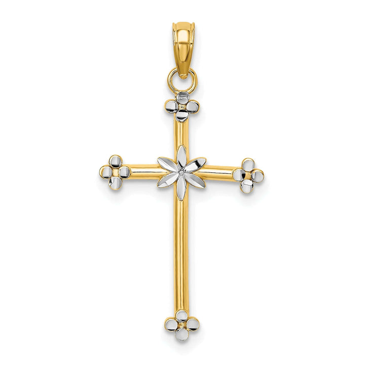 Lovely Rita's Pendants & Charms 14k Two Two Gold Sleek Budded Cross Design Pendant