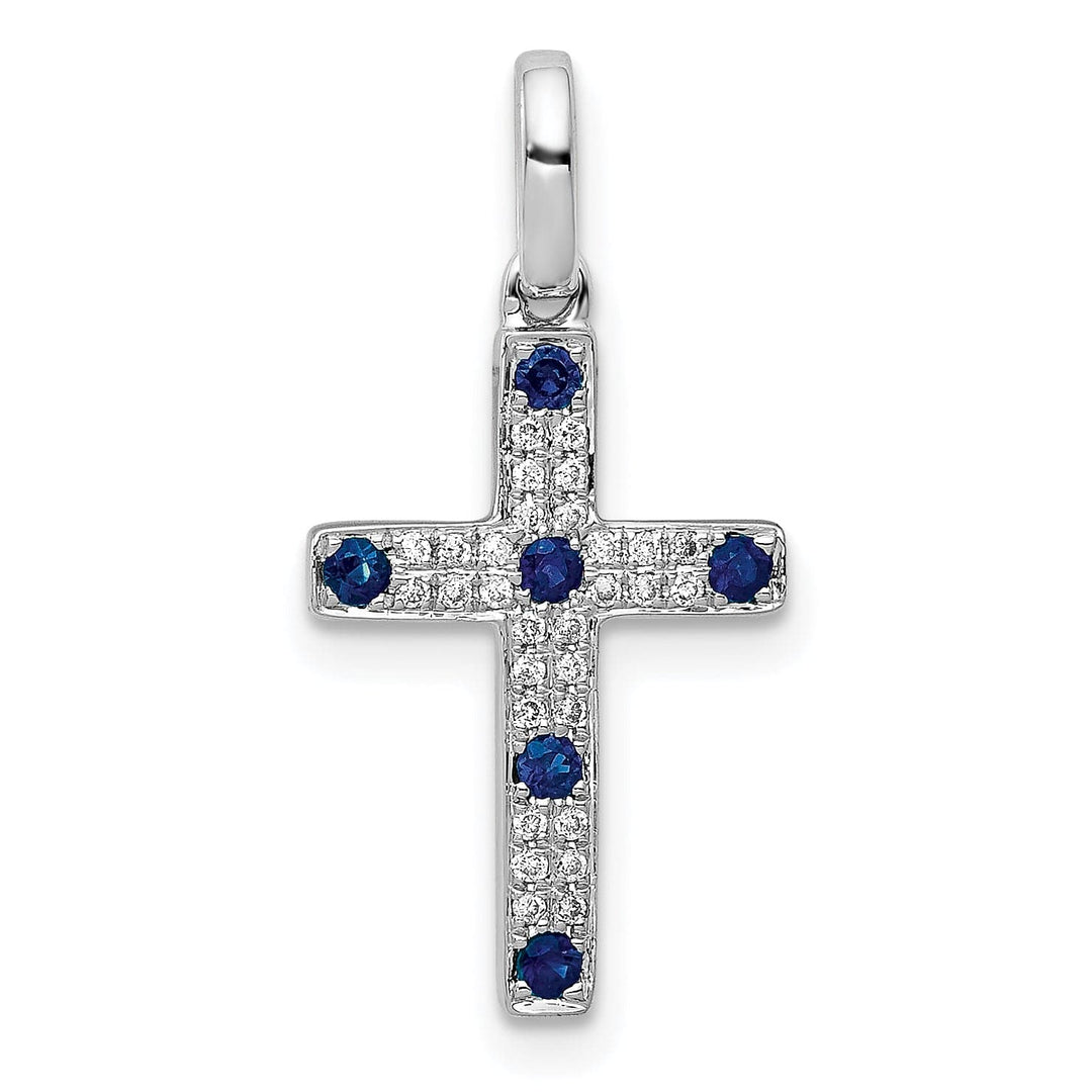 Lovely Rita's Pendants & Charms 14k White Gold 1/15 CT Diamond & Sapphire Cross Pendant