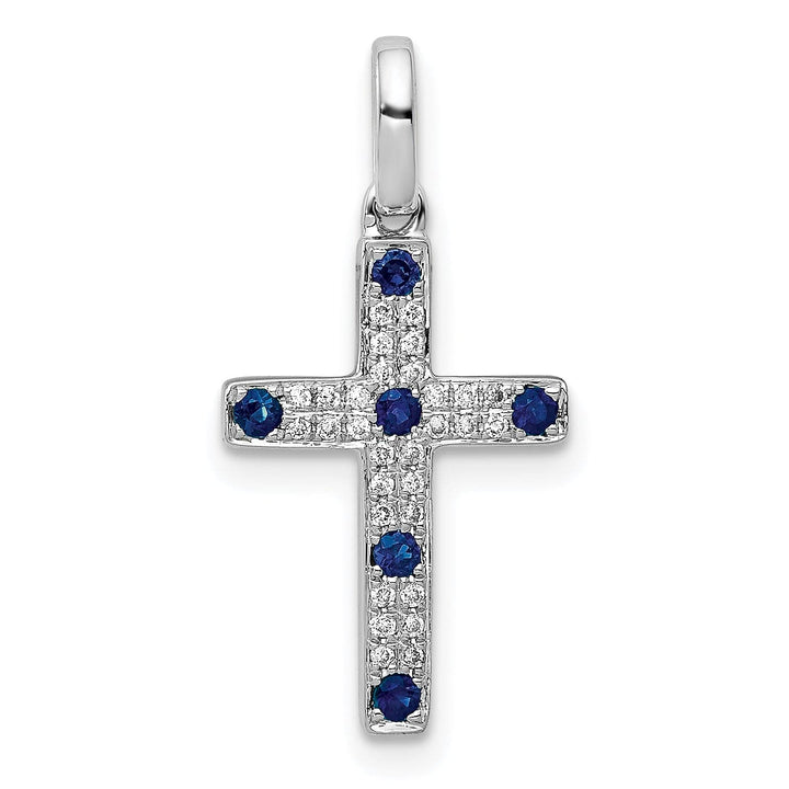 Lovely Rita's Pendants & Charms 14k White Gold 1/15 CT Diamond & Sapphire Cross Pendant