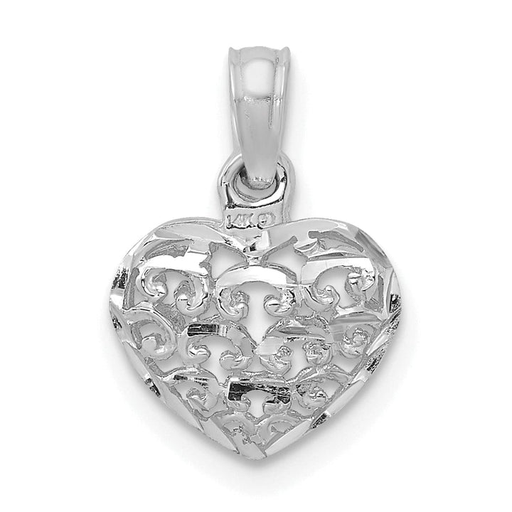 Lovely Rita's Pendants & Charms 14K White Gold 3-D D.C Mini Puffed Filigree Heart Pendant