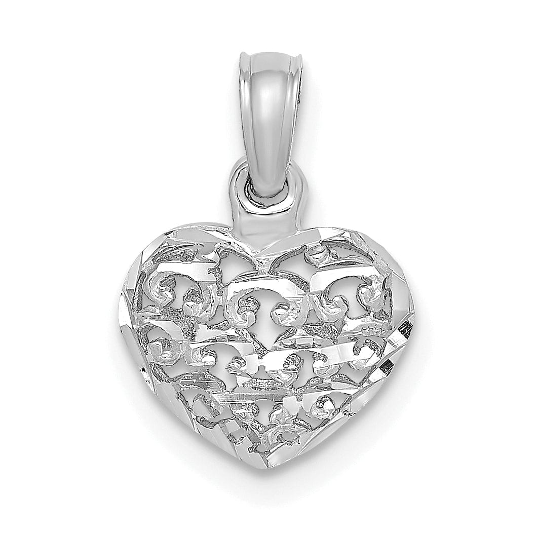 Lovely Rita's Pendants & Charms 14K White Gold 3-D D.C Mini Puffed Filigree Heart Pendant
