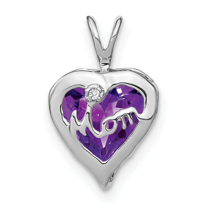 Lovely Rita's Pendants & Charms 14k White Gold Amethyst and Diamond MOM Heart Pendant