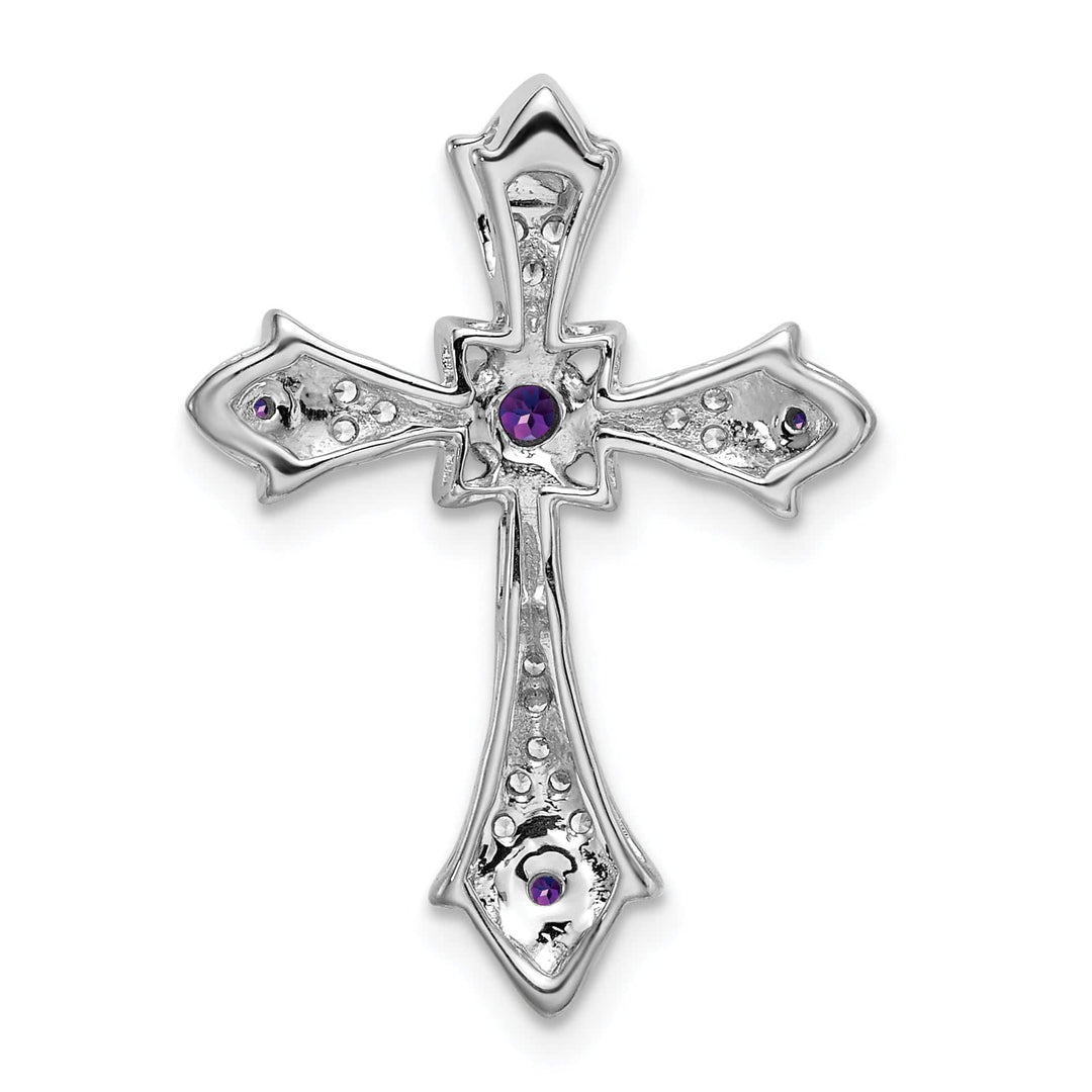 Lovely Rita's Pendants & Charms 14k White Gold Amethyst & Diamond Fleur de Lis Cross Chain Slide