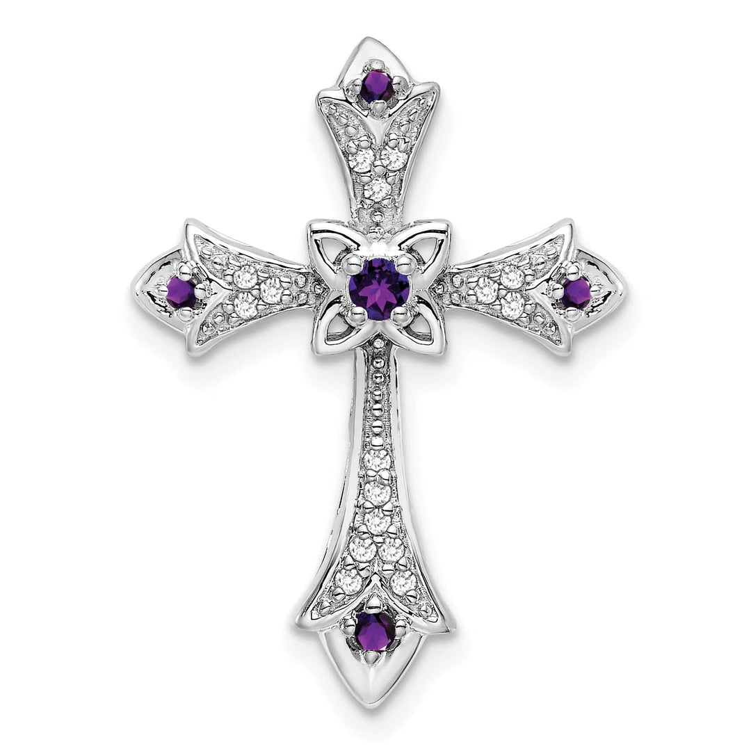 Lovely Rita's Pendants & Charms 14k White Gold Amethyst & Diamond Fleur de Lis Cross Chain Slide