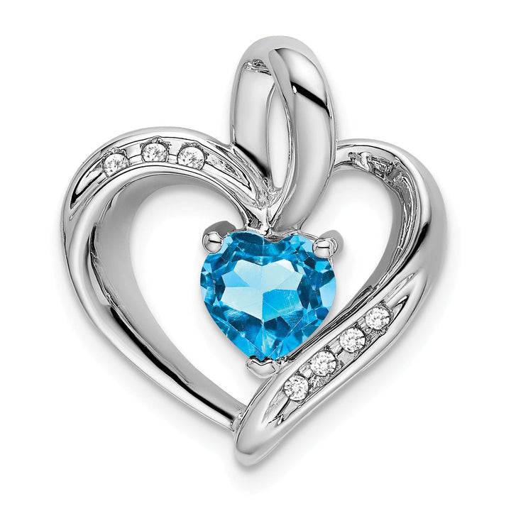 Lovely Rita's Pendants & Charms 14k White Gold Blue Topaz and Diamond Heart Pendant