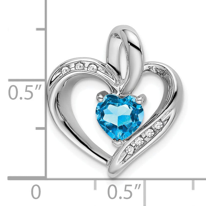 Lovely Rita's Pendants & Charms 14k White Gold Blue Topaz and Diamond Heart Pendant