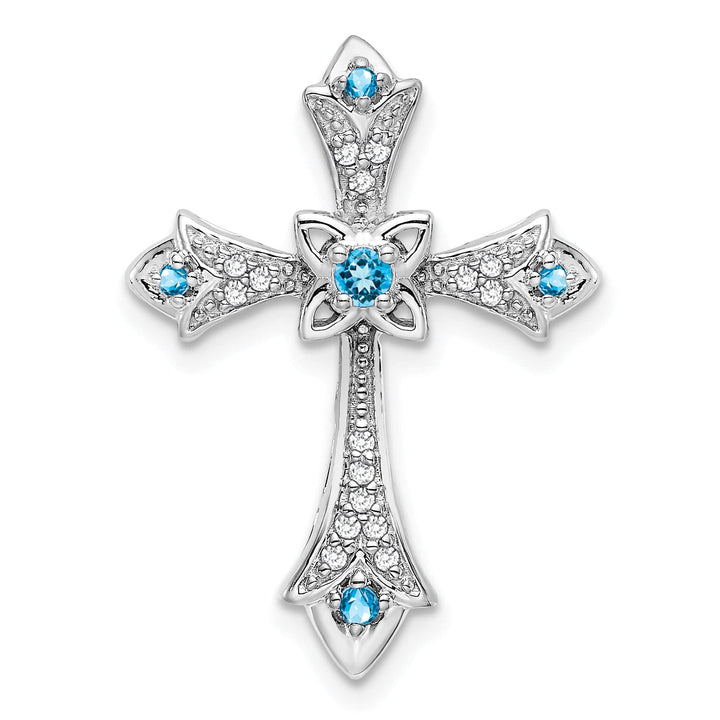 Lovely Rita's Pendants & Charms 14k White Gold Blue Topaz & Diamond Fleur de Lis Cross Chain Slide
