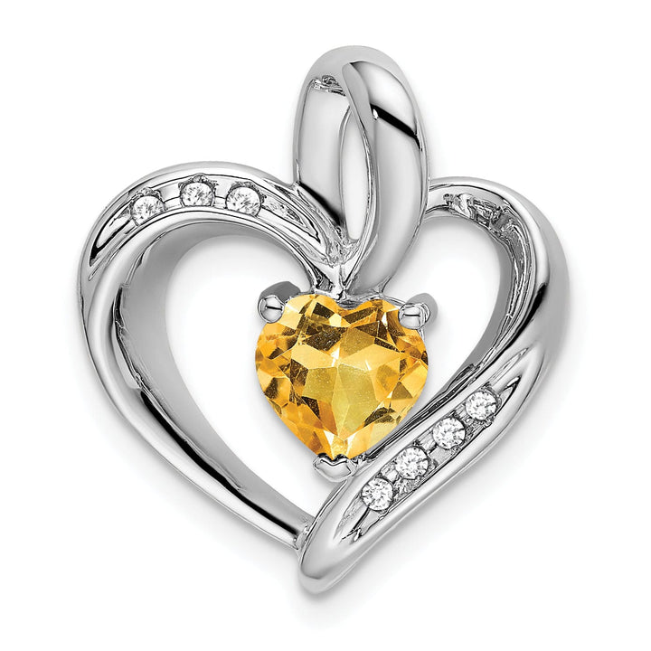 Lovely Rita's Pendants & Charms 14k White Gold Citrine and Diamond Heart Pendant