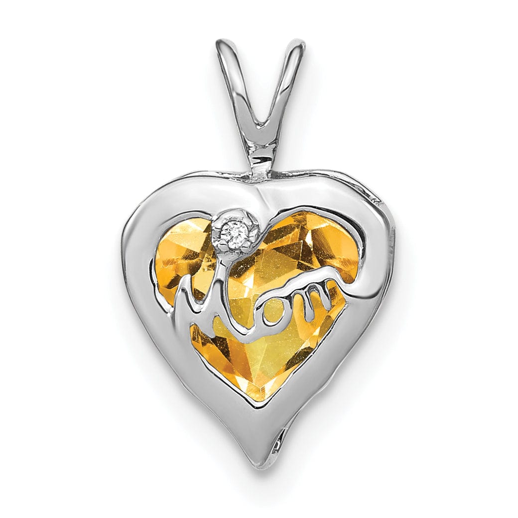 Lovely Rita's Pendants & Charms 14k White Gold Citrine and Diamond MOM Heart Pendant