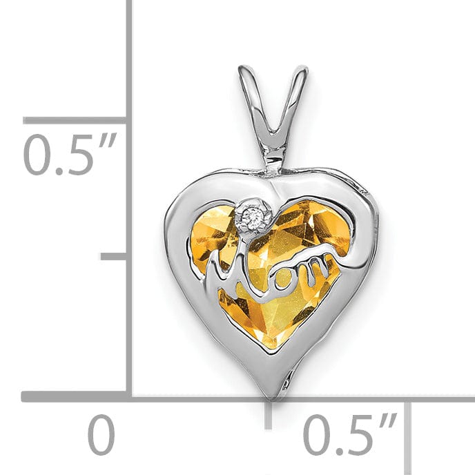 Lovely Rita's Pendants & Charms 14k White Gold Citrine and Diamond MOM Heart Pendant