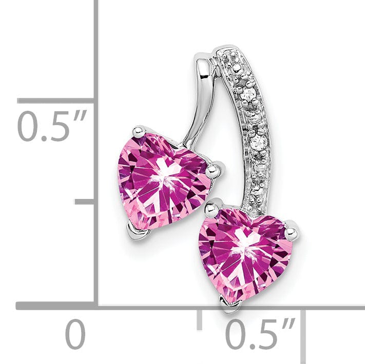 Lovely Rita's Pendants & Charms 14k White Gold Created Pink Sapphire Diamond 2-Heart Pendant