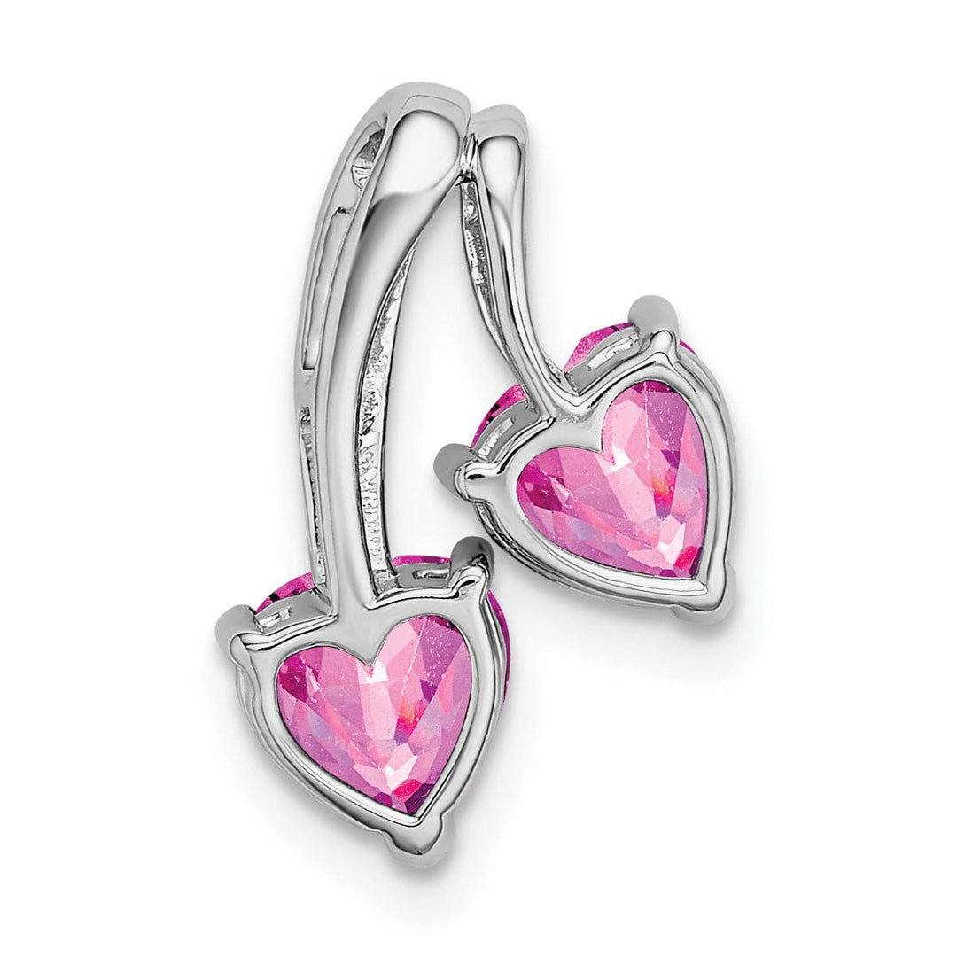 Lovely Rita's Pendants & Charms 14k White Gold Created Pink Sapphire Diamond 2-Heart Pendant