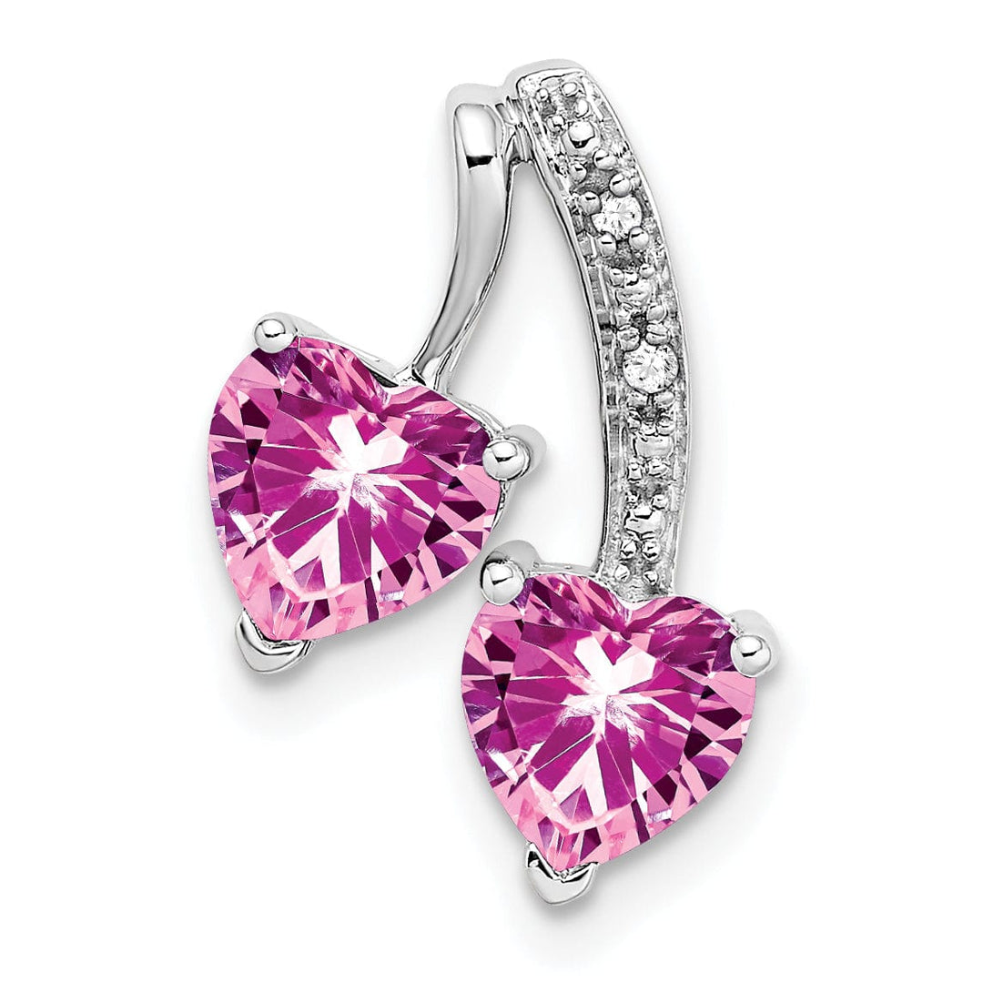 Lovely Rita's Pendants & Charms 14k White Gold Created Pink Sapphire Diamond 2-Heart Pendant