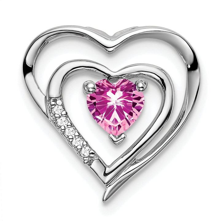 Lovely Rita's Pendants & Charms 14k White Gold Created Pink Sapphire Diamond Heart Pendant