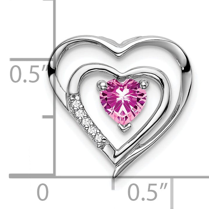 Lovely Rita's Pendants & Charms 14k White Gold Created Pink Sapphire Diamond Heart Pendant