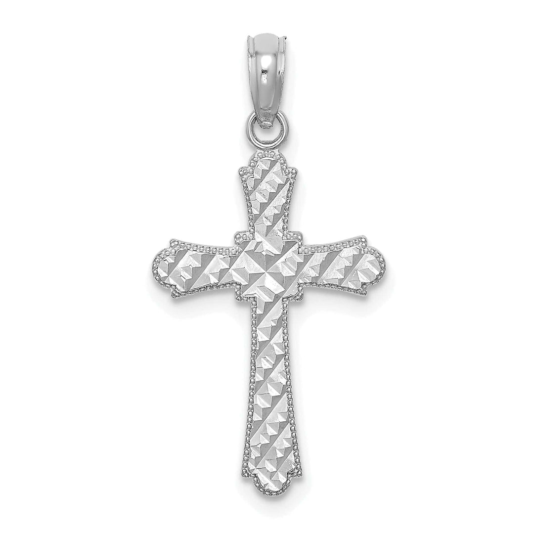 Lovely Rita's Pendants & Charms 14K White Gold D.C Finish Striped Cross Pendant