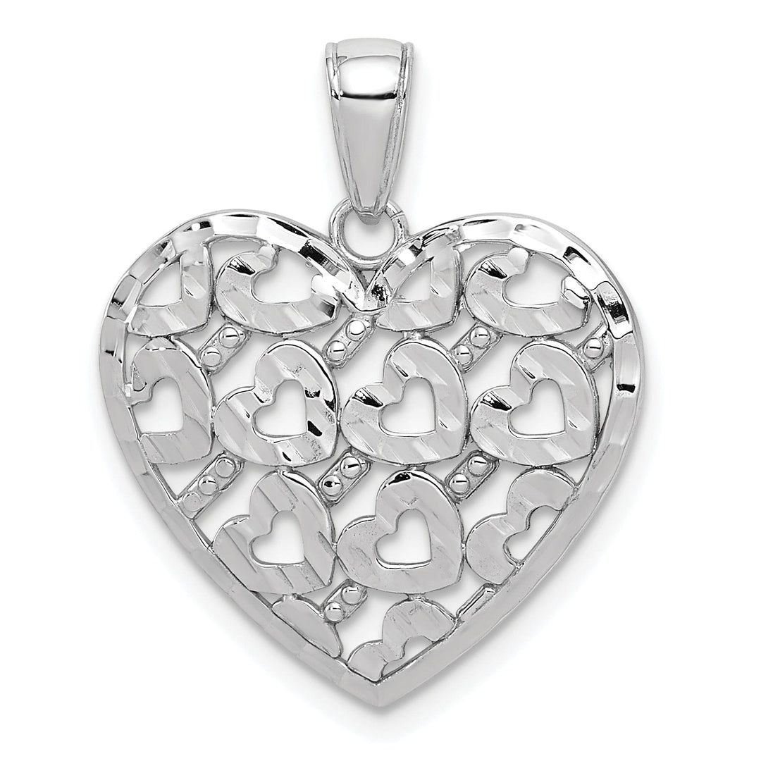 Lovely Rita's Pendants & Charms 14K White Gold D.C Heart Filigree Pattern On Heart Pendant
