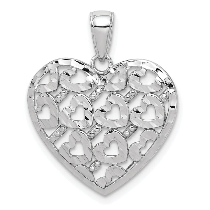 Lovely Rita's Pendants & Charms 14K White Gold D.C Heart Filigree Pattern On Heart Pendant