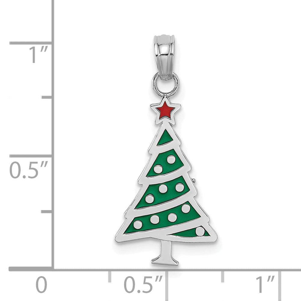 Lovely Rita's Pendants & Charms 14K White Gold Enameled Green Christmas Tree with Red Star Pendant
