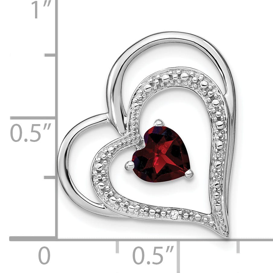 Lovely Rita's Pendants & Charms 14k White Gold Garnet and Diamond Heart Chain Slide