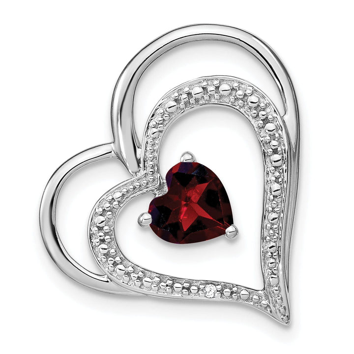 Lovely Rita's Pendants & Charms 14k White Gold Garnet and Diamond Heart Chain Slide