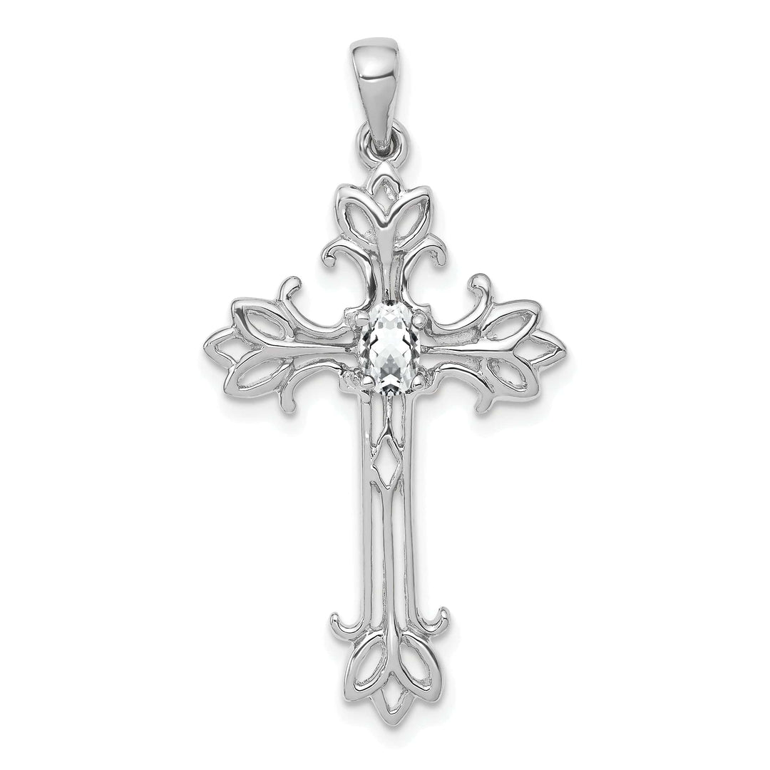 Lovely Rita's Pendants & Charms 14k White Gold Oval Shape Cubic Zirconia Stone Cross Pendant
