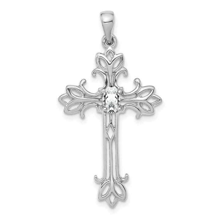 Lovely Rita's Pendants & Charms 14k White Gold Oval Shape Cubic Zirconia Stone Cross Pendant