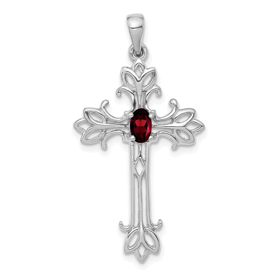 Lovely Rita's Pendants & Charms 14k White Gold Oval Shape Garnet Stone Cross Pendant