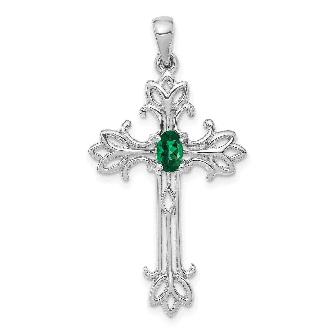 Lovely Rita's Pendants & Charms 14k White Gold Oval Shape Mount St. Helens Stone Cross Pendant