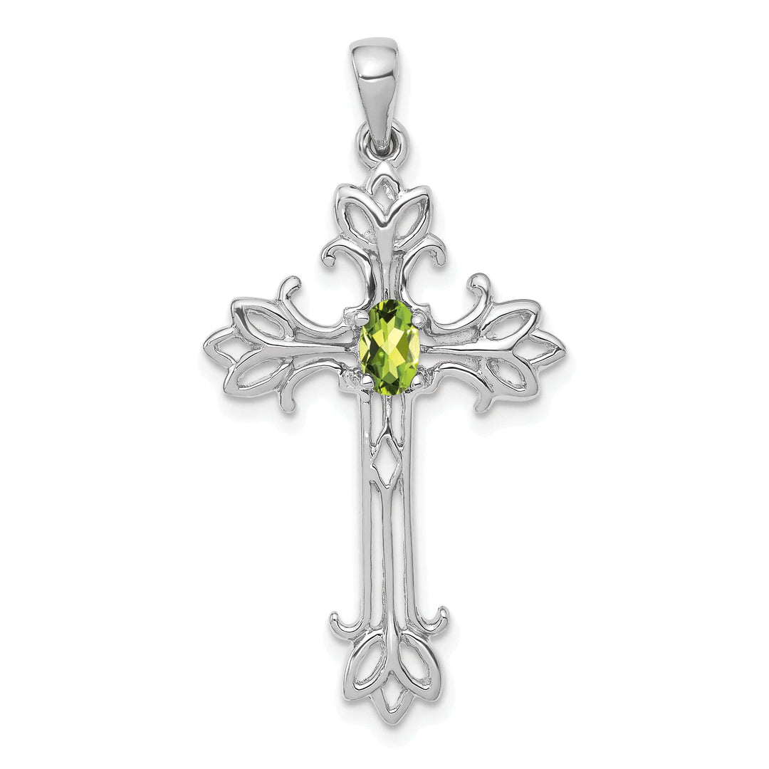 Lovely Rita's Pendants & Charms 14k White Gold Oval Shape Peridot Stone Cross Pendant