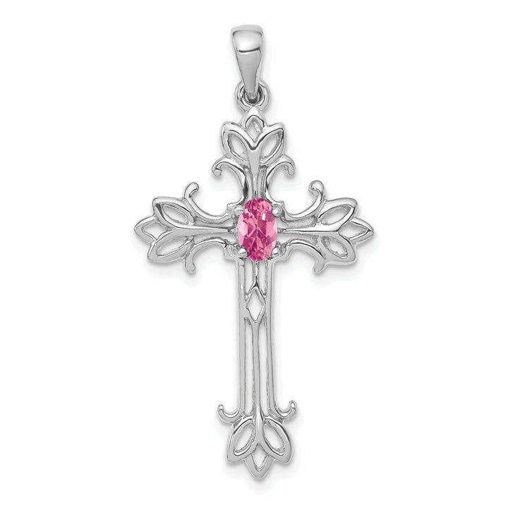 Lovely Rita's Pendants & Charms 14k White Gold Oval Shape Pink Tourmaline Stone Cross Pendant
