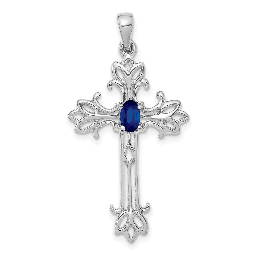 Lovely Rita's Pendants & Charms 14k White Gold Oval Shape Sapphire Stone Cross Pendant