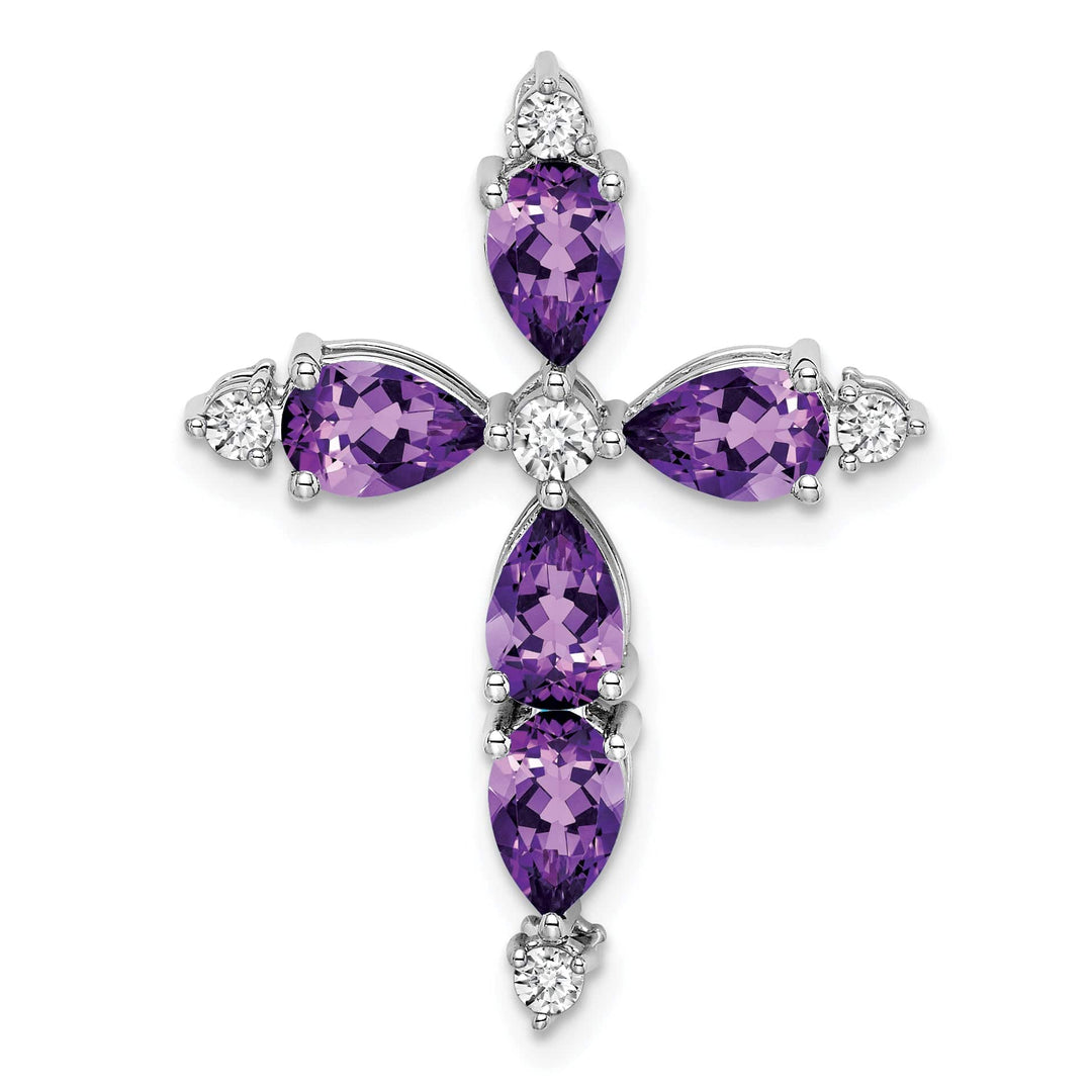 Lovely Rita's Pendants & Charms 14k White Gold Pear Amethyst & Diamond Cross Chain Slide