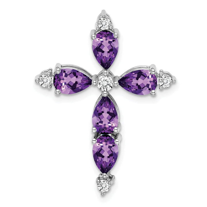 Lovely Rita's Pendants & Charms 14k White Gold Pear Amethyst & Diamond Cross Chain Slide