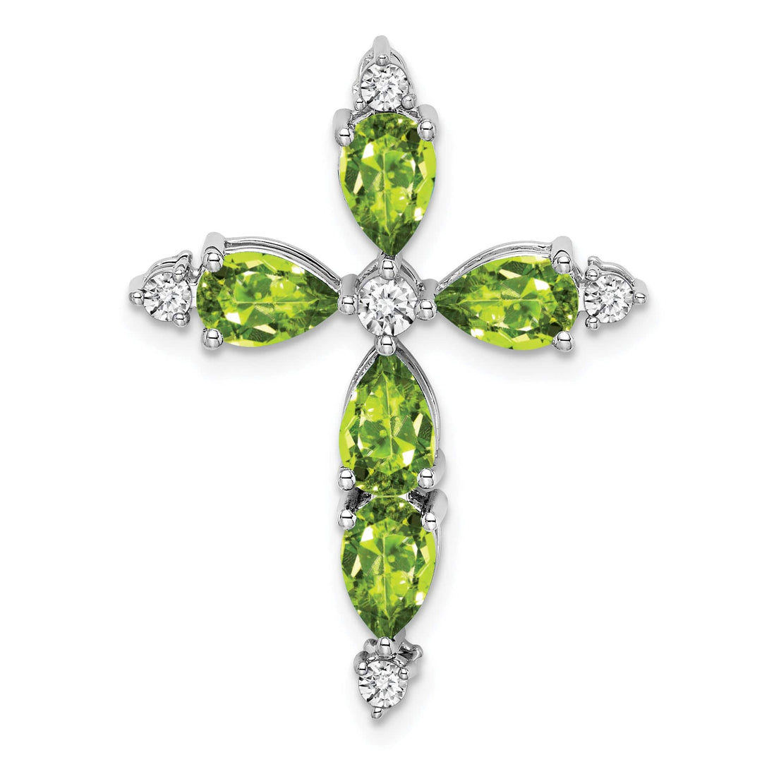 Lovely Rita's Pendants & Charms 14k White Gold Pear Peridot & Diamond Cross Chain Slide