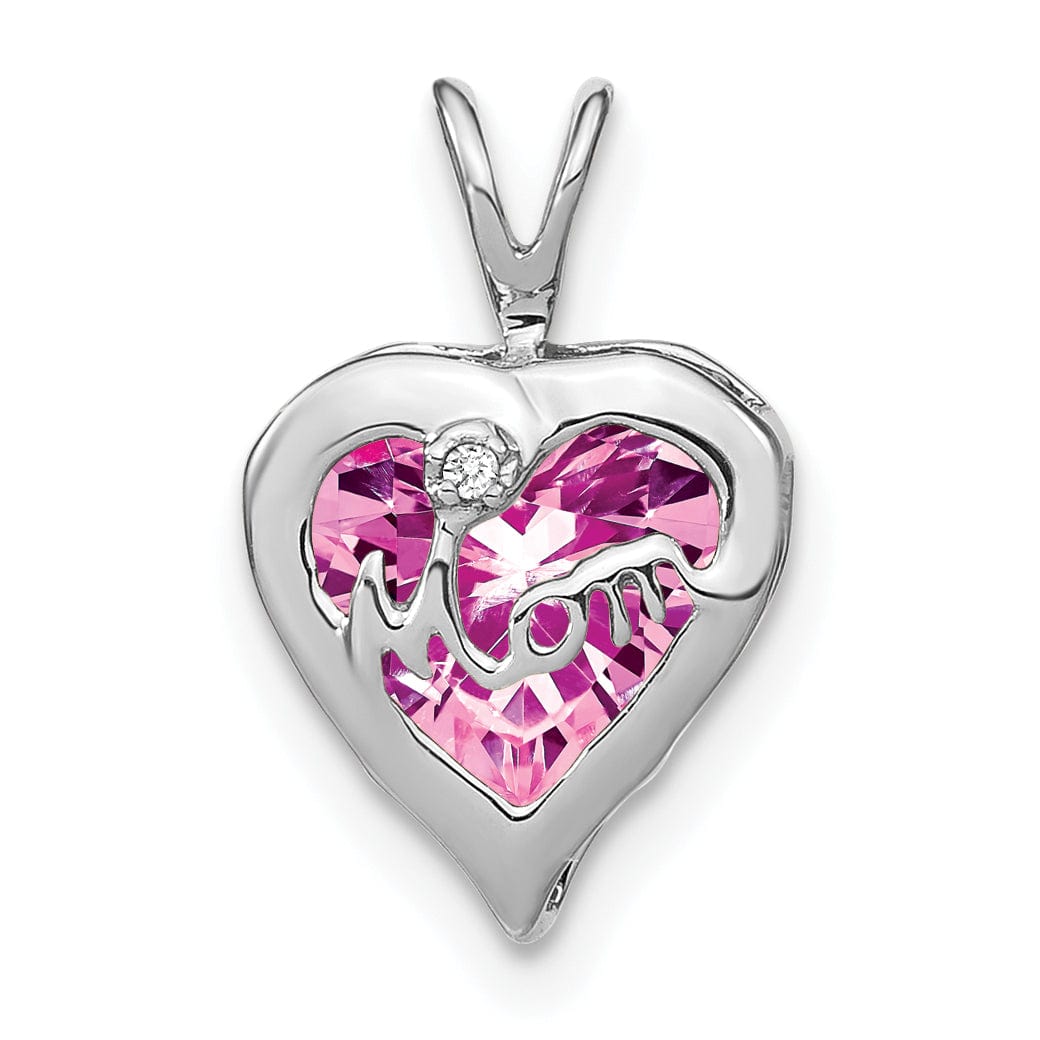 Lovely Rita's Pendants & Charms 14k White Gold Pink Sapphire/Diamond MOM Heart Pendant