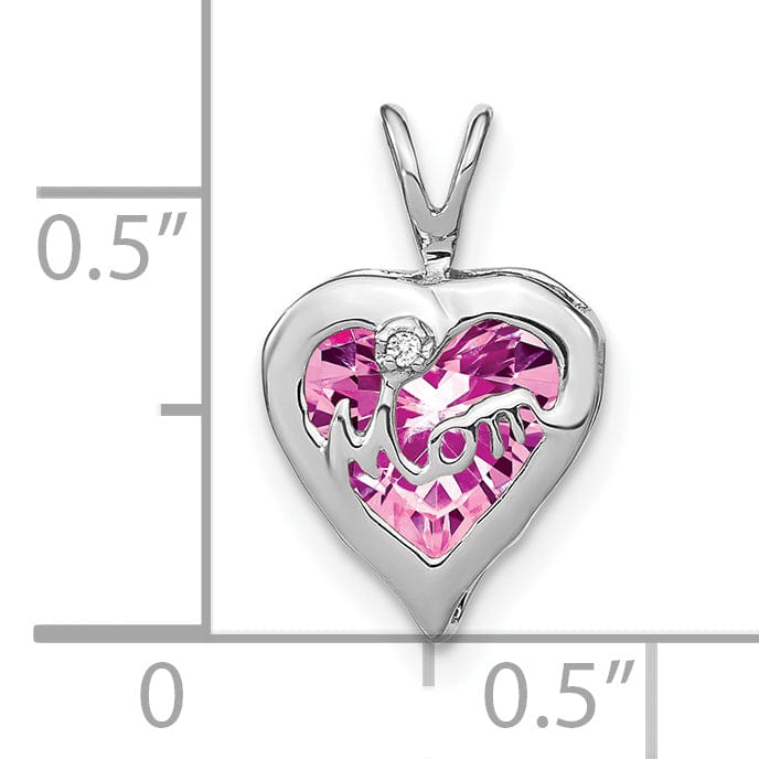 Lovely Rita's Pendants & Charms 14k White Gold Pink Sapphire/Diamond MOM Heart Pendant