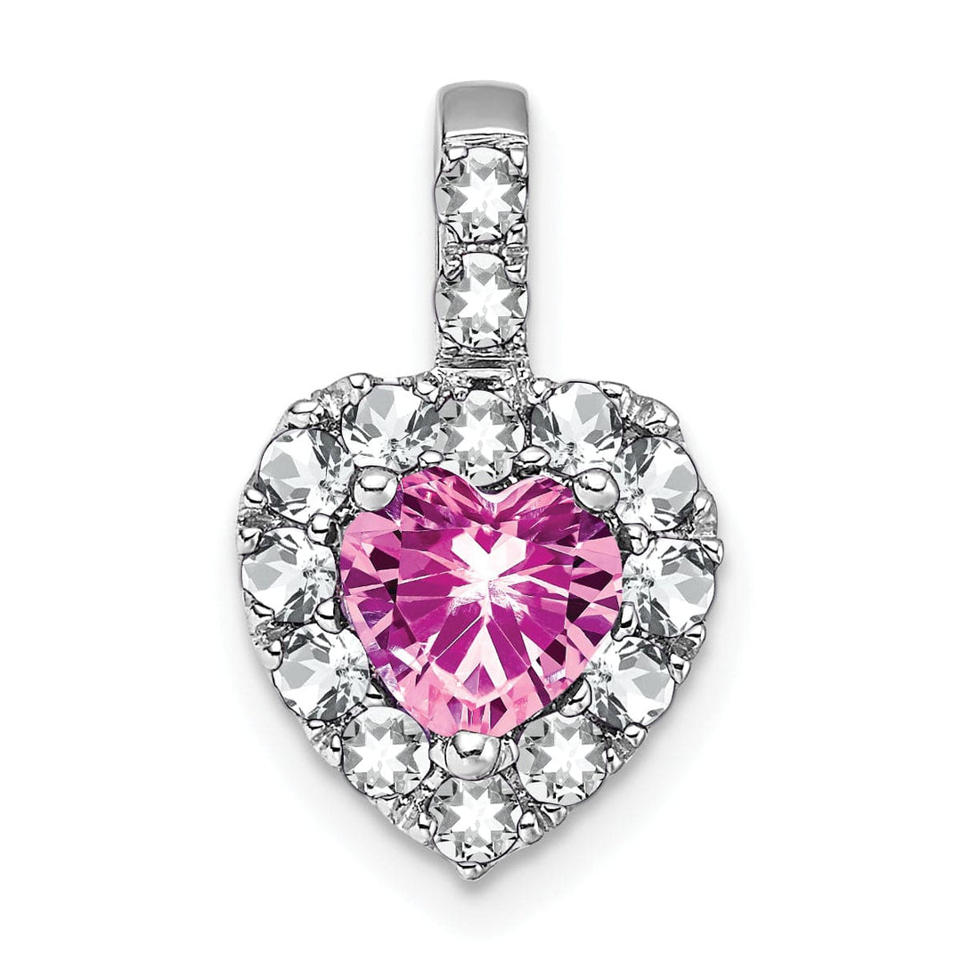 Lovely Rita's Pendants & Charms 14k White Gold Pink Sapphire/White Topaz Halo Heart Pendant
