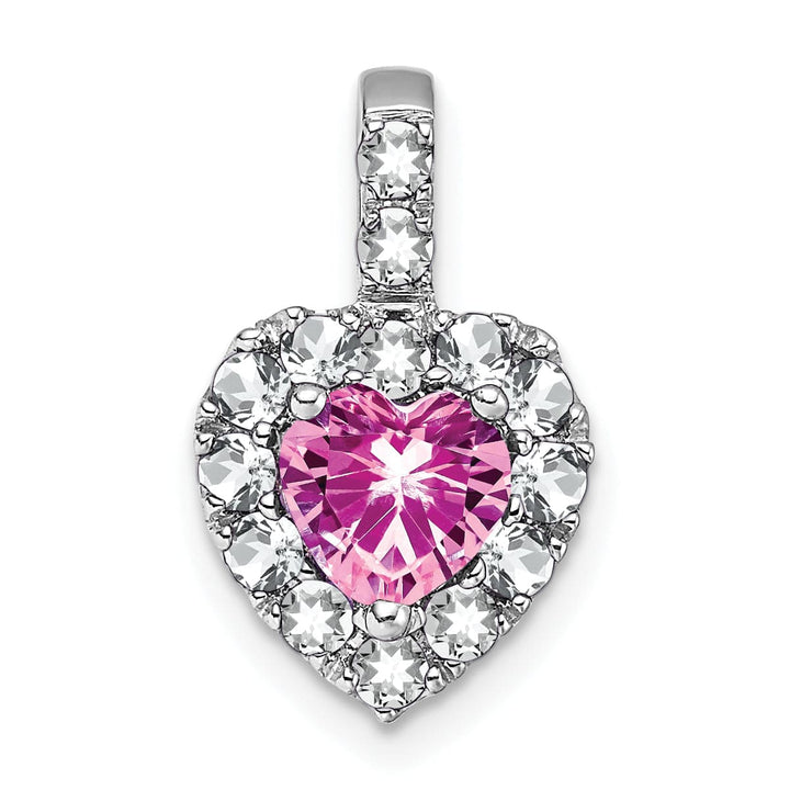 Lovely Rita's Pendants & Charms 14k White Gold Pink Sapphire/White Topaz Halo Heart Pendant