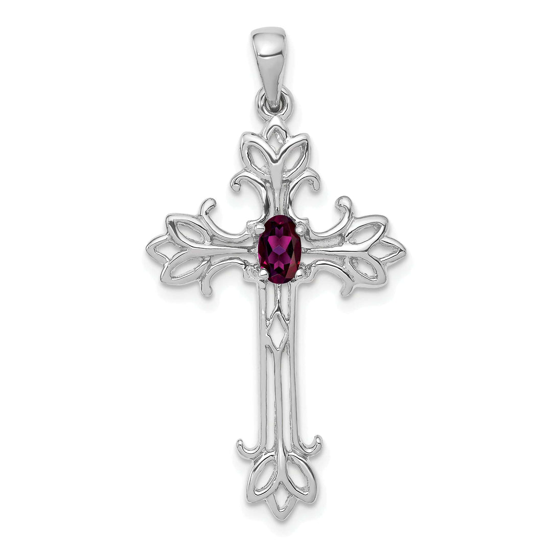 Lovely Rita's Pendants & Charms 14k White Gold Rhodolite Oval Stone Garnet Design Cross Pendant