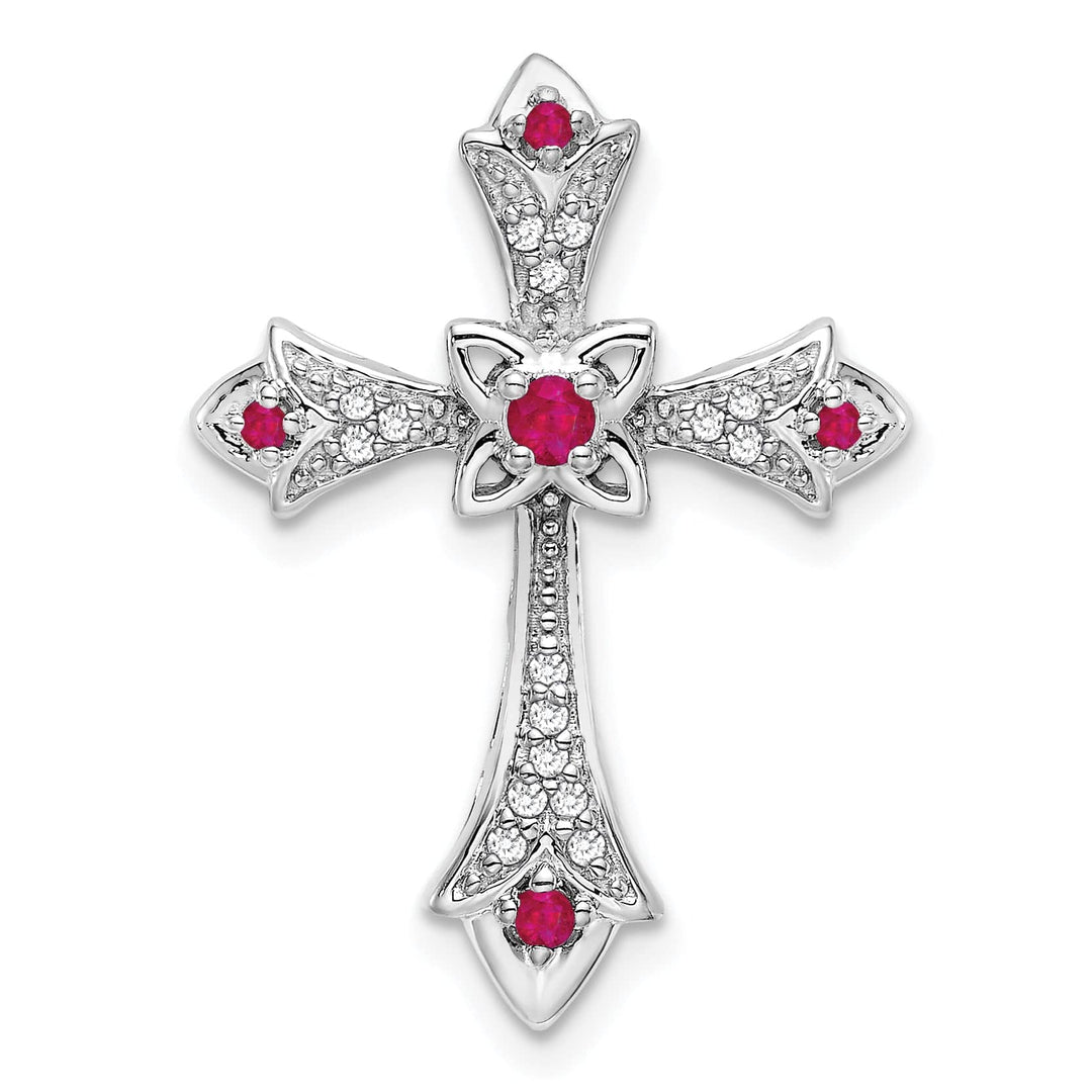 Lovely Rita's Pendants & Charms 14k White Gold Ruby & Diamond Fleur de Lis Cross Chain Slide