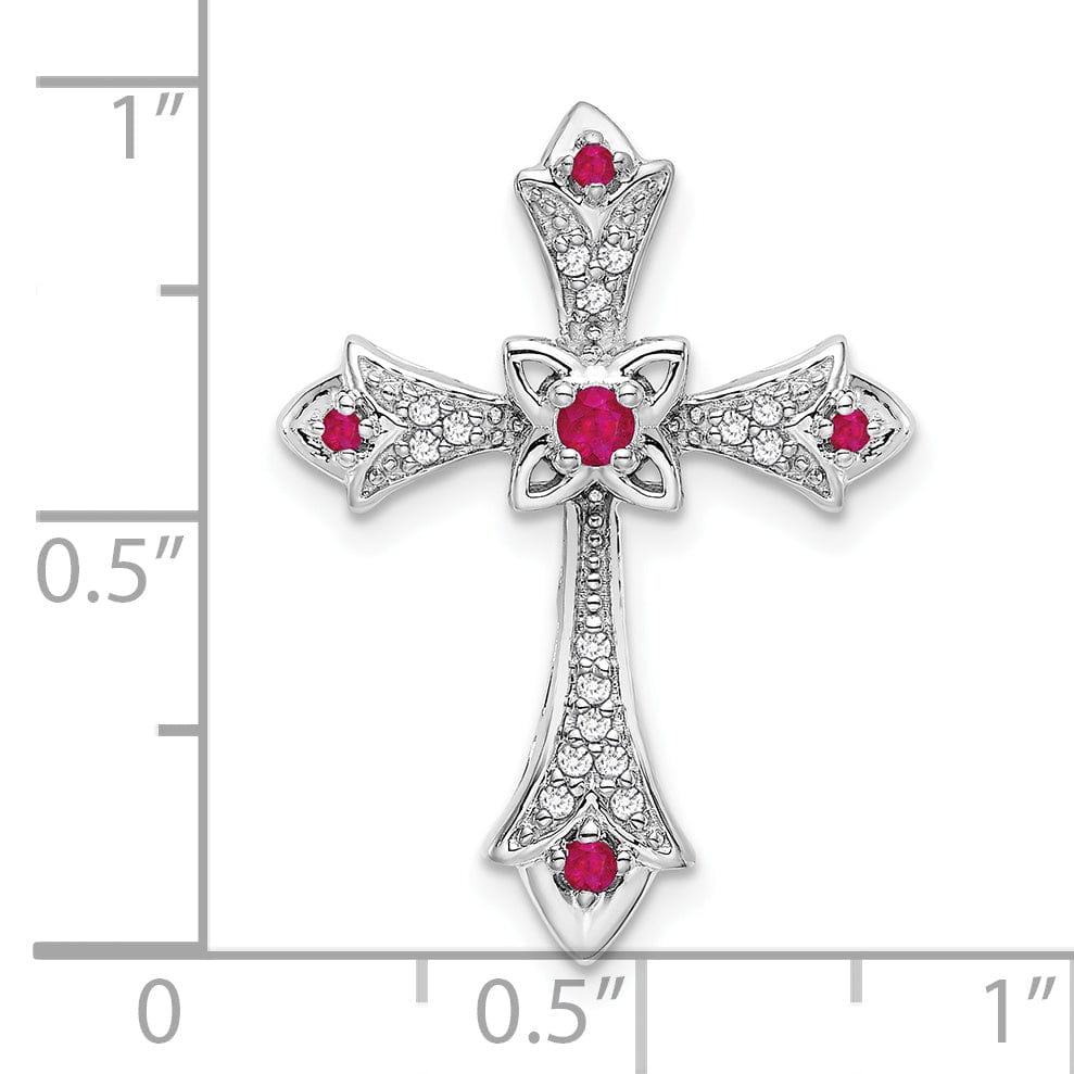 Lovely Rita's Pendants & Charms 14k White Gold Ruby & Diamond Fleur de Lis Cross Chain Slide