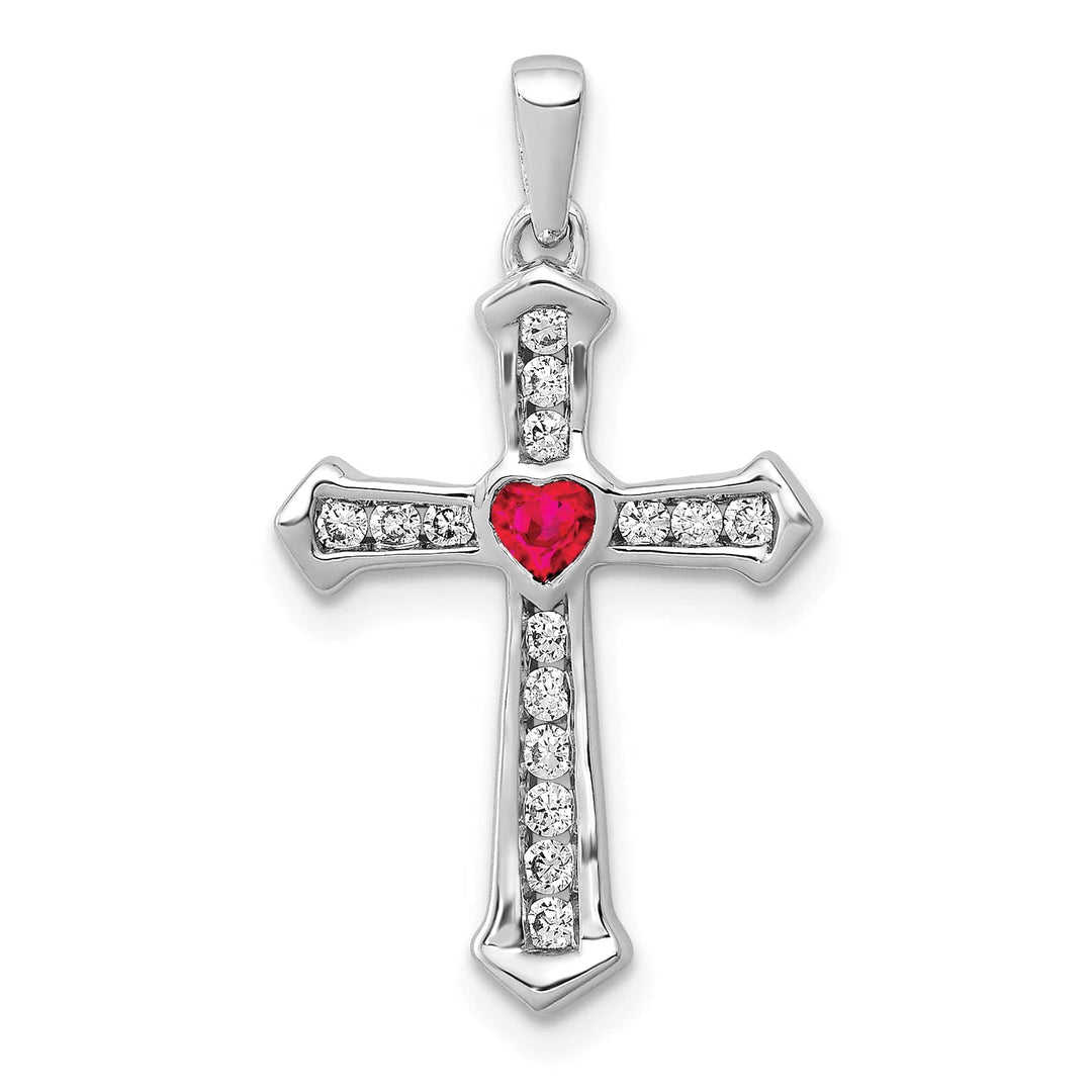 Lovely Rita's Pendants & Charms 14k White Gold Ruby Diamond Heart Cross Pendant