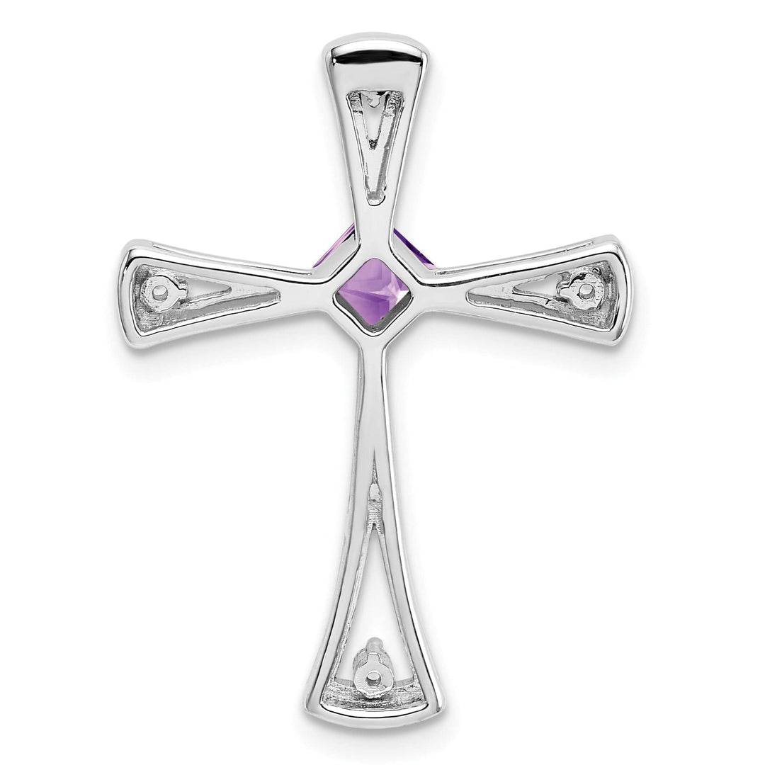 Lovely Rita's Pendants & Charms 14k White Gold Square Amethyst & Diamond Cross Chain Slide